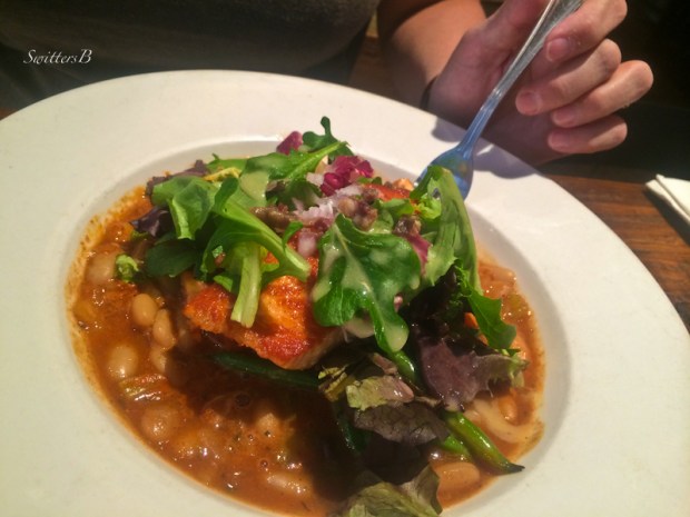 seared atlantic salmon,   Cannellini and flageolet beans, dinner, Palm Springs, SwittersB