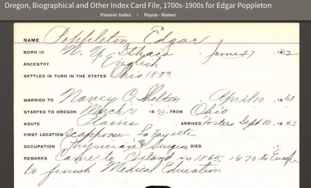 Edgar Poppleton Pioneer Oregon 1853